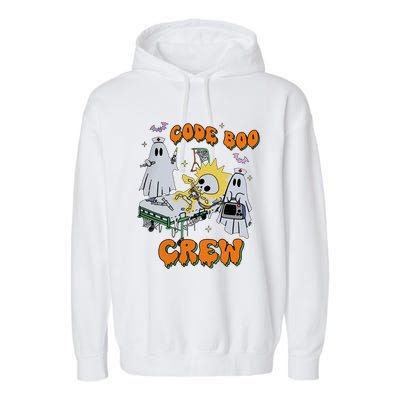 Code Boo Crew Funny Ghost Nurse Halloween Costume Nursing Garment-Dyed Fleece Hoodie