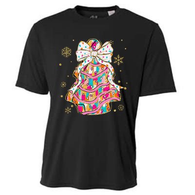 Coquette Bow Christmas Pin.K Floral Xmas Cooling Performance Crew T-Shirt