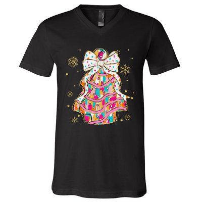 Coquette Bow Christmas Pin.K Floral Xmas V-Neck T-Shirt