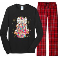 Coquette Bow Christmas Pin.K Floral Xmas Long Sleeve Pajama Set