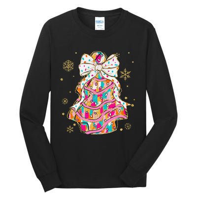 Coquette Bow Christmas Pin.K Floral Xmas Tall Long Sleeve T-Shirt