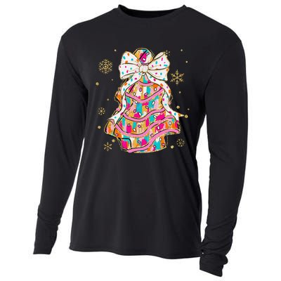 Coquette Bow Christmas Pin.K Floral Xmas Cooling Performance Long Sleeve Crew