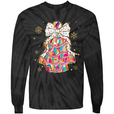 Coquette Bow Christmas Pin.K Floral Xmas Tie-Dye Long Sleeve Shirt