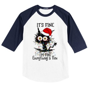 Christmas Black Cat ItS Fine IM Fine Everything Is Fine Baseball Sleeve Shirt