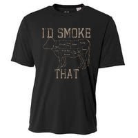 Chef Butcher Cook BBQ Id Smoke That Cow Beef Funny Gift Cooling Performance Crew T-Shirt