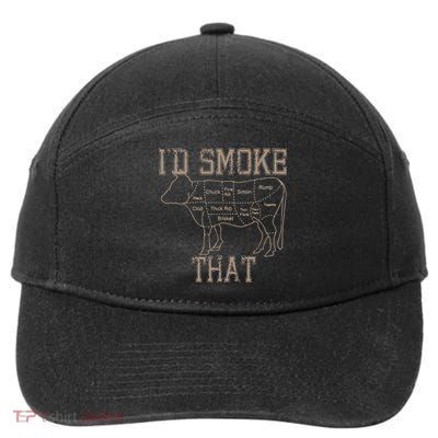 Chef Butcher Cook BBQ Id Smoke That Cow Beef Funny Gift 7-Panel Snapback Hat