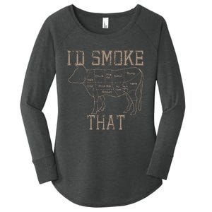 Chef Butcher Cook BBQ Id Smoke That Cow Beef Funny Gift Women's Perfect Tri Tunic Long Sleeve Shirt