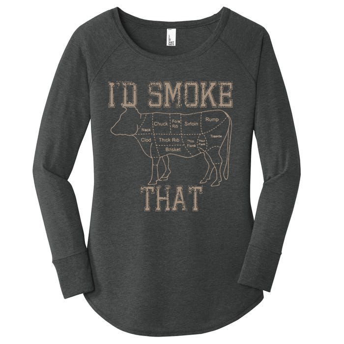 Chef Butcher Cook BBQ Id Smoke That Cow Beef Funny Gift Women's Perfect Tri Tunic Long Sleeve Shirt