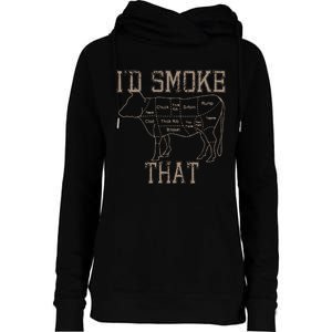 Chef Butcher Cook BBQ Id Smoke That Cow Beef Funny Gift Womens Funnel Neck Pullover Hood