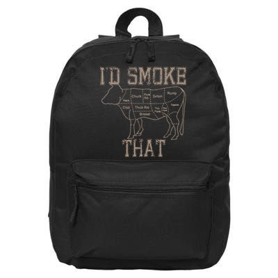 Chef Butcher Cook BBQ Id Smoke That Cow Beef Funny Gift 16 in Basic Backpack