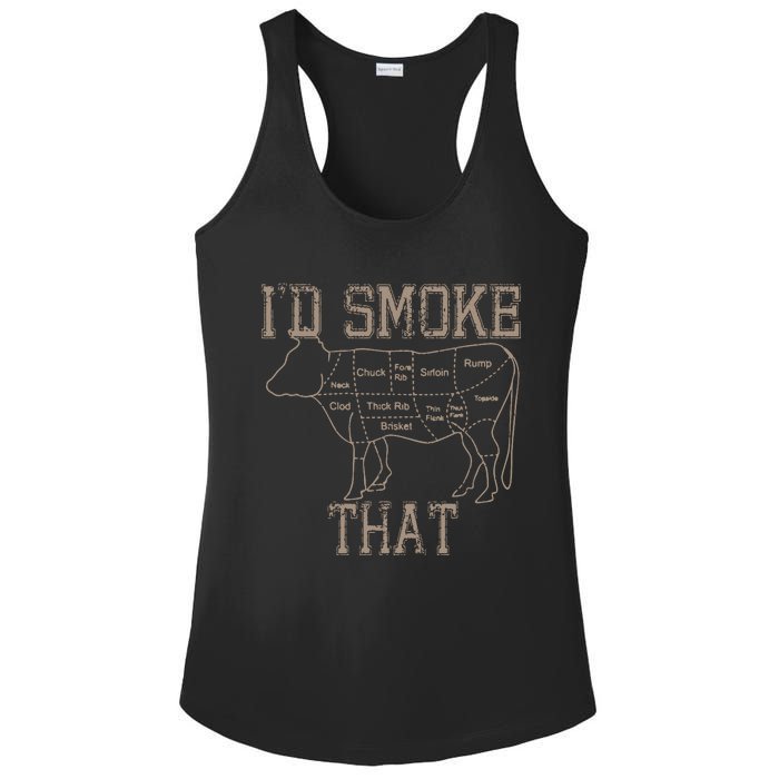 Chef Butcher Cook BBQ Id Smoke That Cow Beef Funny Gift Ladies PosiCharge Competitor Racerback Tank