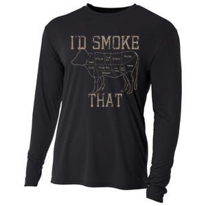 Chef Butcher Cook BBQ Id Smoke That Cow Beef Funny Gift Cooling Performance Long Sleeve Crew