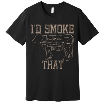 Chef Butcher Cook BBQ Id Smoke That Cow Beef Funny Gift Premium T-Shirt