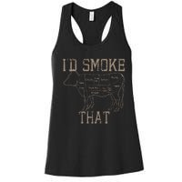 Chef Butcher Cook BBQ Id Smoke That Cow Beef Funny Gift Women's Racerback Tank