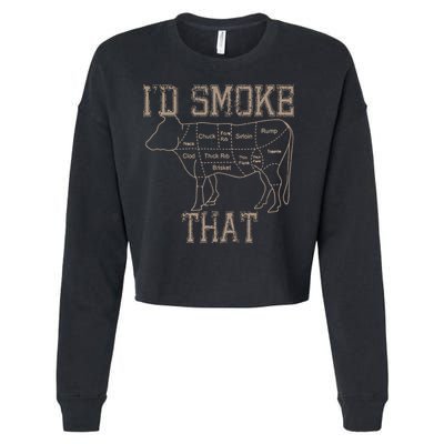 Chef Butcher Cook BBQ Id Smoke That Cow Beef Funny Gift Cropped Pullover Crew