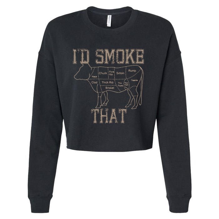 Chef Butcher Cook BBQ Id Smoke That Cow Beef Funny Gift Cropped Pullover Crew