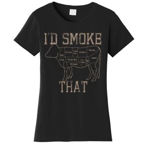 Chef Butcher Cook BBQ Id Smoke That Cow Beef Funny Gift Women's T-Shirt