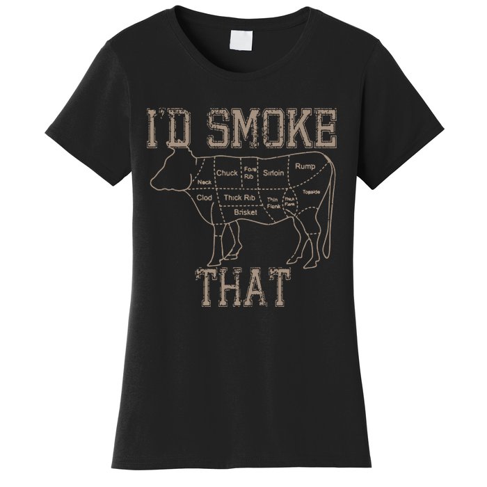 Chef Butcher Cook BBQ Id Smoke That Cow Beef Funny Gift Women's T-Shirt