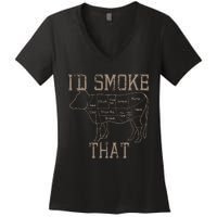 Chef Butcher Cook BBQ Id Smoke That Cow Beef Funny Gift Women's V-Neck T-Shirt