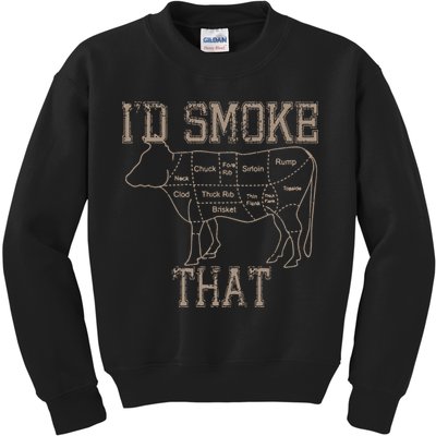 Chef Butcher Cook BBQ Id Smoke That Cow Beef Funny Gift Kids Sweatshirt