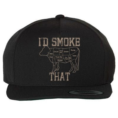 Chef Butcher Cook BBQ Id Smoke That Cow Beef Funny Gift Wool Snapback Cap