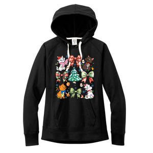 Coquette Bow Christmas Tree Cute Cats Christmas Lights Women's Fleece Hoodie