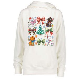 Coquette Bow Christmas Tree Cute Cats Christmas Lights Womens Funnel Neck Pullover Hood