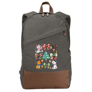 Coquette Bow Christmas Tree Cute Cats Christmas Lights Cotton Canvas Backpack