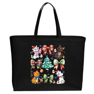 Coquette Bow Christmas Tree Cute Cats Christmas Lights Cotton Canvas Jumbo Tote