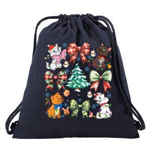 Coquette Bow Christmas Tree Cute Cats Christmas Lights Drawstring Bag