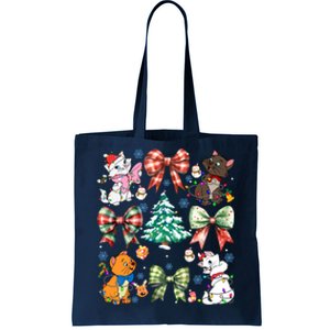 Coquette Bow Christmas Tree Cute Cats Christmas Lights Tote Bag