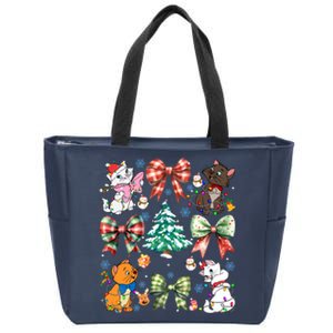 Coquette Bow Christmas Tree Cute Cats Christmas Lights Zip Tote Bag