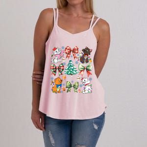 Coquette Bow Christmas Tree Cute Cats Christmas Lights Women's Strappy Tank