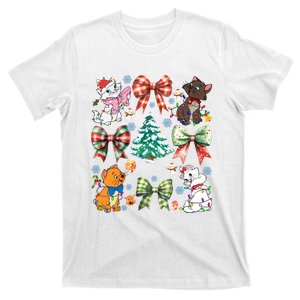 Coquette Bow Christmas Tree Cute Cats Christmas Lights T-Shirt