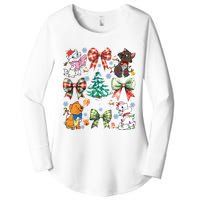 Coquette Bow Christmas Tree Cute Cats Christmas Lights Women's Perfect Tri Tunic Long Sleeve Shirt