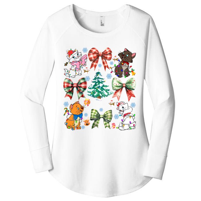 Coquette Bow Christmas Tree Cute Cats Christmas Lights Women's Perfect Tri Tunic Long Sleeve Shirt