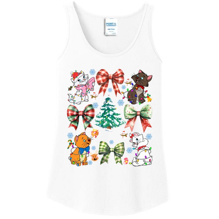 Coquette Bow Christmas Tree Cute Cats Christmas Lights Ladies Essential Tank