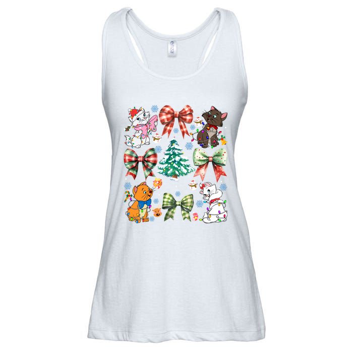 Coquette Bow Christmas Tree Cute Cats Christmas Lights Ladies Essential Flowy Tank