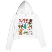 Coquette Bow Christmas Tree Cute Cats Christmas Lights Crop Fleece Hoodie