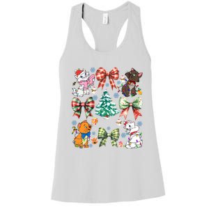 Coquette Bow Christmas Tree Cute Cats Christmas Lights Women's Racerback Tank