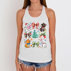 Coquette Bow Christmas Tree Cute Cats Christmas Lights Women's Knotted Racerback Tank