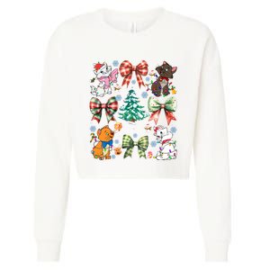 Coquette Bow Christmas Tree Cute Cats Christmas Lights Cropped Pullover Crew