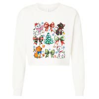 Coquette Bow Christmas Tree Cute Cats Christmas Lights Cropped Pullover Crew