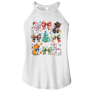 Coquette Bow Christmas Tree Cute Cats Christmas Lights Women's Perfect Tri Rocker Tank