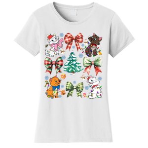 Coquette Bow Christmas Tree Cute Cats Christmas Lights Women's T-Shirt