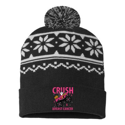 Crush Breast Cancer Awareness Monster Truck Halloween USA-Made Snowflake Beanie