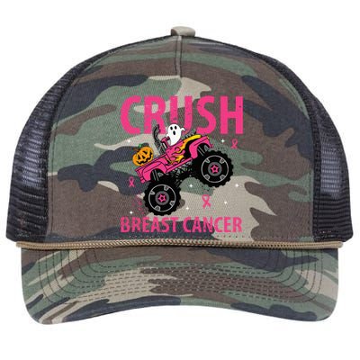 Crush Breast Cancer Awareness Monster Truck Halloween Retro Rope Trucker Hat Cap