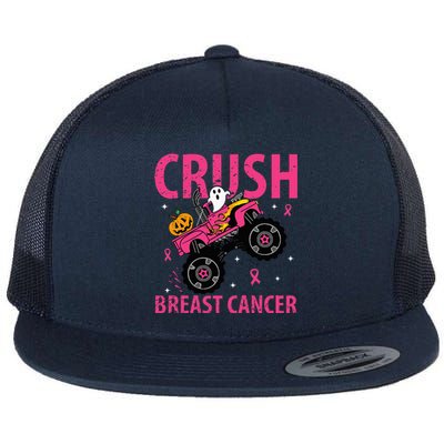 Crush Breast Cancer Awareness Monster Truck Halloween Flat Bill Trucker Hat