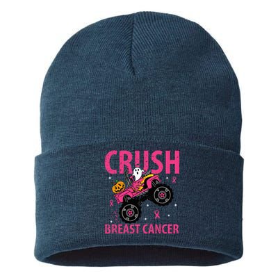 Crush Breast Cancer Awareness Monster Truck Halloween Sustainable Knit Beanie