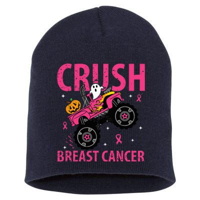 Crush Breast Cancer Awareness Monster Truck Halloween Short Acrylic Beanie